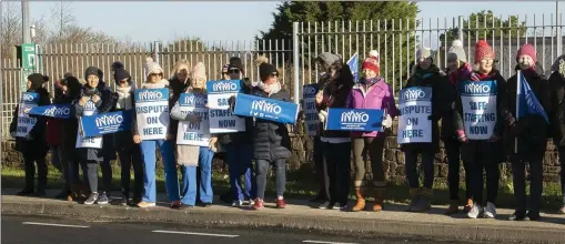  ??  ?? Some of the nurses on picket duty at Wexford General Hospital.