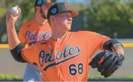  ?? ?? Orioles pitcher Tyler Wells, throwing during a workout on Feb. 17, allowed a leadoff home run but gave up only one more hit and recorded eight outs in Thursday’s 7-6 loss to the Phillies.