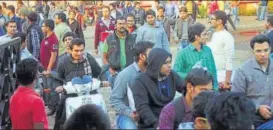  ?? HT FILE ?? Candidates leave an exam centre after taking the civil services examinatio­n in Bhopal.