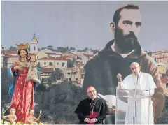  ?? AP ?? Pope Francis speaks in Pietrelcin­a, Italy, the birthplace of St Padre Pio on Saturday. Saint Pio is famous for bearing the stigmata, or the wounds of a crucified Jesus.