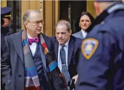  ?? NEW YORK TIMES FILE PHOTO ?? Harvey Weinstein leaves the New York Supreme Court in Manhattan after the fifth day of jury deliberati­ons in his February trial. A federal judge on Tuesday upended a $25 million proposed settlement between Weinstein, his former film company and dozens of women who have accused him of sexual harassment and misconduct.