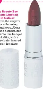  ??  ?? By Beauty Bay Matte Lipstick in Cola £7
To give the singer’s lips a flattering neutral tone, Alexx applied a brown hue similar to this budget lookalike, with a glossy balm layered over it for shine.