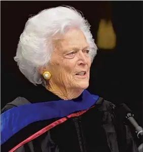  ?? Larry W. Smith EPA/Shuttersto­ck ?? BARBARA BUSH, wife and mother of presidents, said if someone didn’t like the opportunit­y of being first lady, there was “something wrong with her.”