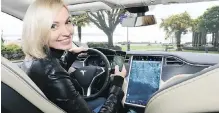 ?? KIM STALLKNECH­T/ PNG ?? Tesla’s tracking system and phone app allowed Katya Pinkowski’s husband to direct police to the couple’s stolen car using real- time data. “I could tell the 911 operator was excited,” her husband said.
