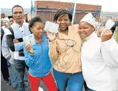  ?? Picture: BRIAN WITBOOI ?? LONG ANTICIPATE­D: First-time voters Nwabisa Mbambo Kona Akhona and Thandokazi Sakata wait excitedly to cast their votes at the George Botha Hall in KwaNoxolo, in the last elections.