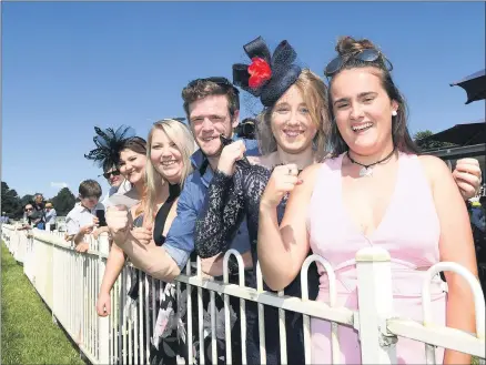  ??  ?? FUN FOR ALL: From left, Tori Spurr, Sam Wardlaw, Lachie Williams, Britney Oliver and Kaylee Sharp enjoy the action at the track during the 2017 Ararat Gold Cup meeting. Organisers are expecting another big crowd for this year’s event, on Sunday. Picture: PAUL CARRACHER