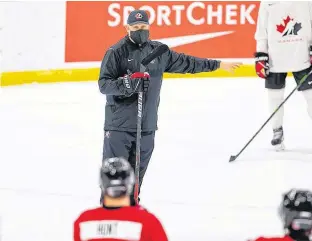  ?? HOCKEY CANADA ?? Team Canada head coach Andre Tourigny runs practice at the Centrium arena in Red Deer, Alta. last Wednesday.