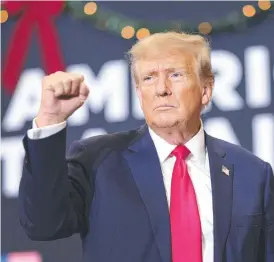  ?? Picture: Scott Olson/Getty Images/AFP ?? Presidenti­al candidate and former US President Donald Trump gestures as he wraps up a campaign event in Iowa.