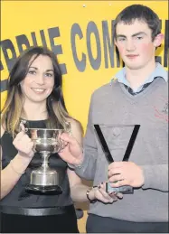  ??  ?? Left: Anthony Casey from Kiskeam receiving the Student of the Year Award - Anthony also received awards for chairing the Students Council and assisting on the Kerry Diocesan Pilgrimage to Lourdes. Photos by Sheila Fitzgerald
