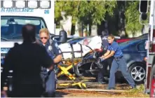  ?? AMY BETH BENNETT/SOUTH FLORIDA SUN-SENTINEL VIA AP ?? A woman is transporte­d Wednesday from the Rehabilita­tion Center at Hollywood Hills as patients are evacuated following a loss of air conditioni­ng caused by Hurricane Irma in Hollywood, Fla.