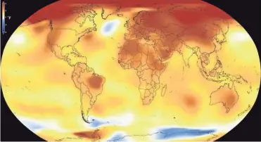  ??  ?? The globe has experience­d a stretch of 41 consecutiv­e warmer-thanaverag­e years. NASA/GSFC/ SCIENTIFIC VISUALIZAT­ION STUDIO