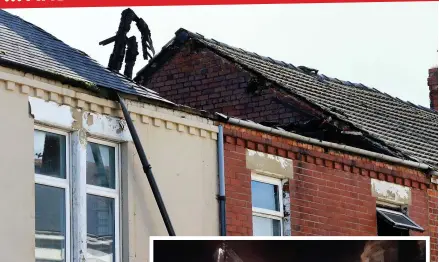  ??  ?? ■ The aftermath of the fire in Marlow Street, Blyth. Inset: firefighte­rs tackle the blaze