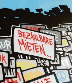  ?? Foto: dpa ?? Bezahlbare Mieten sind in vielen Städten Mangelware. Das regt viele Menschen auf, so wie diesen Sprayer, der den Spruch an eine Wand in Berlin gesprayt hat. DROHENDE FAHRVERBOT­E ÄNDERUNG
