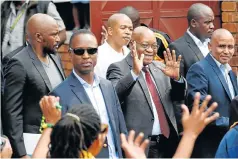  ?? Picture: REUTERS/SIPHIWE SIBEKO ?? PAYING RESPECTS: Former president Jacob Zuma waves to supporters outside the home of Winnie Madikizela-Mandela