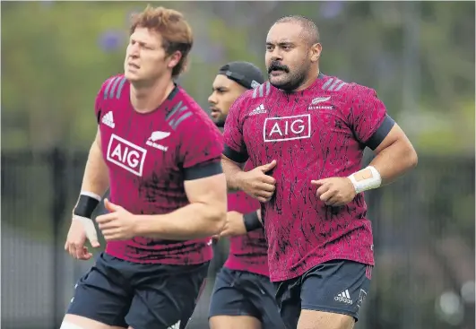 ?? PHOTO: GETTY IMAGES ?? Minds on the job . . . All Black lock Cullen Grace (left) and prop Karl Tu’Inukuafe go through their paces at a training session at St Joseph’s College in Sydney yesterday.