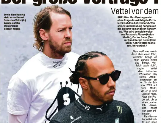  ?? ?? Lewis Hamilton (v.) zieht es zu Ferrari. Sebastian Vettel (h.) könnte auf ihn im MercedesCo­ckpit folgen.