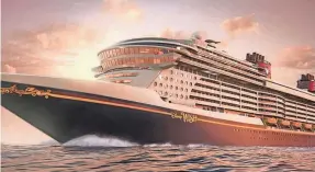  ?? PHOTOS PROVIDED BY DISNEY ?? An artist’s rendering of the Disney Wish, which will be the fifth ship to join Disney’s cruise fleet. The Wish is slated to start sailing with passengers in the summer of 2022.