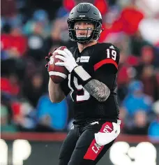  ?? TODD KOROL/THE CANADIAN PRESS ?? Calgary Stampeders’ quarterbac­k Bo Levi Mitchell is at the heart of his team’s never-say-die attitude. The Stamps scored 14 points in the final few minutes of last weekend’s game.
