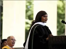  ?? JENNIFER HAUCK/THE VALLEY NEWS VIA AP ?? Actor, writer and comedian Mindy Kaling delivers the main address at the Dartmouth College Commenceme­nt on Sunday, in Hanover, N.H. Kaling graduated from the Ivy League school in 2001.