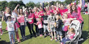  ??  ?? Nicola Fletcher and her friends compete in the Woodbank Park Race for Life