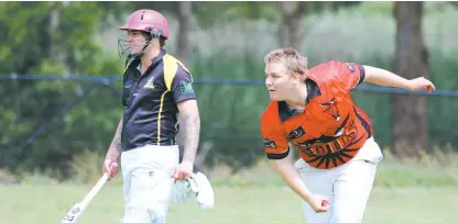  ??  ?? Below right: Nathan Macfarlane did his best to restrict Jindivick in division two, taking three wickets. His return included a hat-trick attempt; Photograph­s: Davyd Reid.