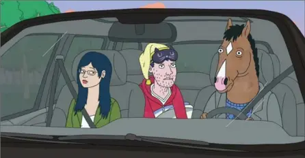  ?? NETFLIX ?? Diane (left, voiced by Alison Brie), Todd (centre, voiced by Aaron Paul) and BoJack (right, voiced by Will Arnett) are back for season 3 of Netflix’s “BoJack Horseman.”