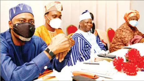  ??  ?? Chairman of the occasion, Mallam Yusuf Alli ( left); Acting Vice Chancellor, University of Ibadan, Prof. Babatunde Ekanola; celebrant, Emeritus Prof. Michael Omolewa and Pastor Foluke Adeboye during a book presentati­on to mark Omolewa’s 80th birthday in Ibadan, Oyo State... yesterday.
PHOTO: NAJEEM RAHEEM