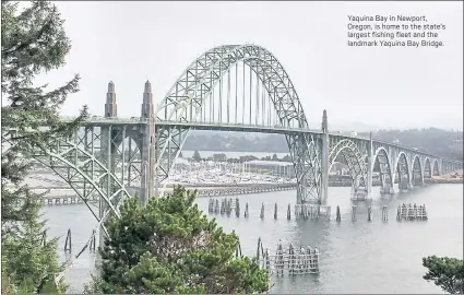  ??  ?? Yaquina Bay in Newport, Oregon, is home to the state’s largest fishing fleet and the landmark Yaquina Bay Bridge.