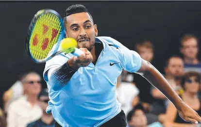  ?? MOTIVATED: Nick Kyrgios stretches out in his semi- final match against Grigor Dimitrov in the 2018 Brisbane Internatio­nal. ??