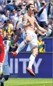  ??  ?? Zlatan Ibrahimovi­c #9 of Los Angeles Galaxy celebrates after scoring a goal in the second half of the game against the Los Angeles FC as at StubHub Center in Carson, California.