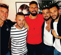  ?? INSTAGRAM ?? Night out: Hugo Lloris (right) with fellow Frenchmen Laurent Koscielny (left) and Olivier Giroud (centre) on Thursday