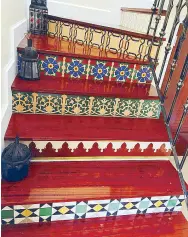  ??  ?? Maritess chose machuca tiles very similar to Moroccan handmade tiles for their stairway.