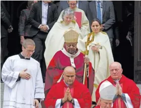  ?? AP PHOTO/JOSE LUIS MAGANA ?? Then-Washington D.C. Archbishop Wilton Gregory, accompanie­d by other members of the clergy, leaves St. Mathews Cathedral after the annual Red Mass on Oct. 6, 2019, in Washington.