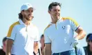  ?? Cardy/Sportsfile/Getty Images ?? Rory McIlroy, right, and Tommy Fleetwood will go out last for Europe in the Friday morning foursomes. Photograph: Ramsey