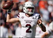  ?? (AP/Butch Dill) ?? Quarterbac­k Will Rogers threw for 415 yards and six touchdowns to lead Mississipp­i State to a 43-34 victory over No. 17 Auburn on Saturday in Auburn, Ala.