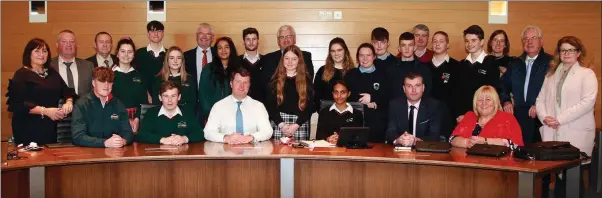  ??  ?? Students from Gorey Community school, Creagh College, Colaiste an Atha, Kilmuckrid­ge and Gorey Youth Needs who had a informativ­e discussion with GoreyKilmu­ckridge Municipal District members and officials.