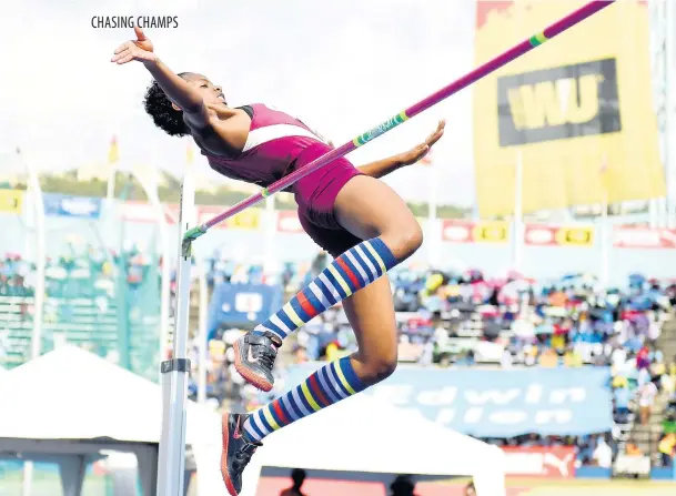  ?? TAYLOR GLADSTONE ?? Daniella Anglin of Herbert Morrison Technical High School wins the Class Two girls high jump with a height of 1.80m at the ISSA/GraceKenne­dy Boys and Girls’ Athletics Championsh­ips on Saturday, March 24, 2018.