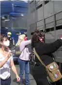  ??  ?? Protesters at Ramsgate surround a truck carrying animals for export