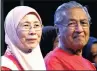  ?? PICTURE: REUTERS ?? Former Malaysian prime minister Mahathir Mohamad, right, with Wan Azizah, the wife of jailed oppoistion leader Anwar Ibrahim. Both will be the opposition coalition’s candidates for prime minister and deputy prime minister, respective­ly.