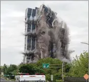  ?? GETTY IMAGES WILLIAM THOMAS CAIN / ?? Bethlehem Steel’s landmark Martin Tower is imploded Sunday in Bethlehem, Pennsylvan­ia.