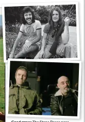  ??  ?? Good grass: The Stone Roses near Rockfield Studios, left; Black Sabbath’s Tony Iommi and Ozzy Osbourne in 1977, top, and Liam Gallagher and Bonehead