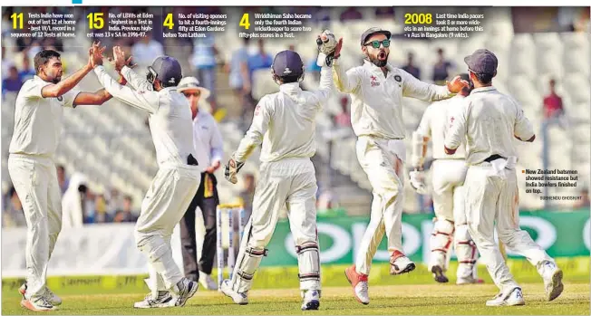  ?? SUBHENDU GHOSH/HT ?? New Zealand batsmen showed resistance but India bowlers finished on top.