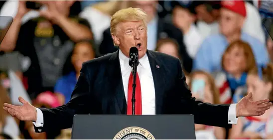  ?? PHOTO: REUTERS ?? Happiest when in campaign mode, President Trump addresses the faithful during a rally in Pennsylvan­ia in April.