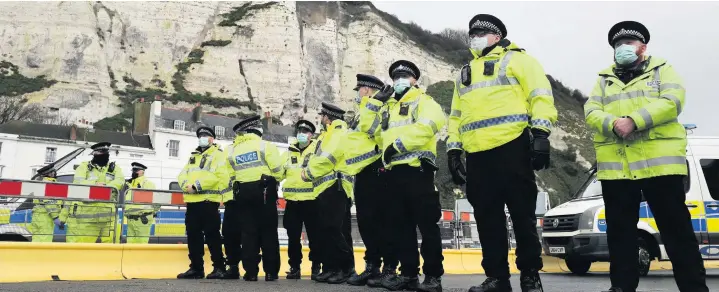  ??  ?? Police officers blocked the entrance to the Port of Dover last week.