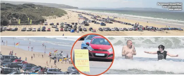  ?? MARK JAMIESON ?? Portstewar­t Strand filled
with cars yesterday