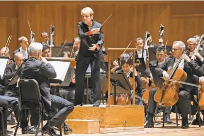  ?? KENNETH K. LAM/BALTIMORE SUN ?? Music director Marin Alsop leads the Baltimore Symphony Orchestra in a sendoff concert at the Meyerhoff Symphony Hall before leaving for their United Kingdom and Ireland 2018 tour.