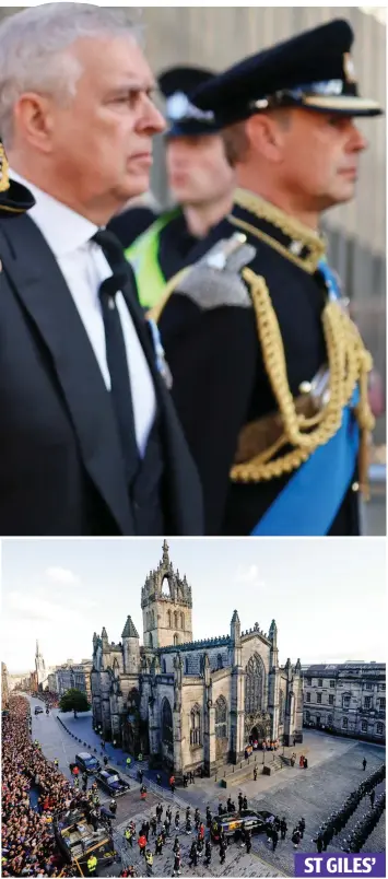  ?? ?? ST GILES’ Thanksgivi­ng service: The Queen’s coffin arrives at the cathedral yesterday