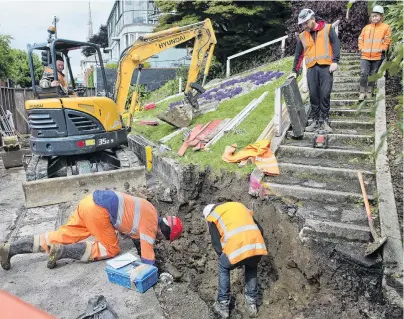  ?? PHOTO: GERARD O’BRIEN ?? Under way . . . Contractor­s have started site works in George St, Dunedin, for the longawaite­d memorial commemorat­ing prominent pacifist Archibald Baxter.