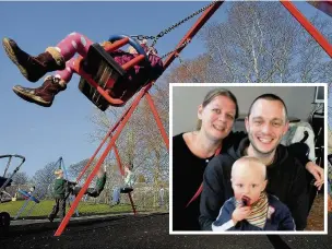  ??  ?? ●● Youngsters playing when Jasmine Park was first opened. Inset: Anna Dobson with husband Andrew and son Alex