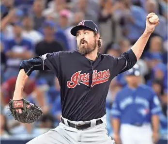  ?? NICK TURCHIARO, USA TODAY SPORTS ?? Indians reliever Andrew Miller pitched in four of five games against the Blue Jays, allowing zero runs and being named series MVP.